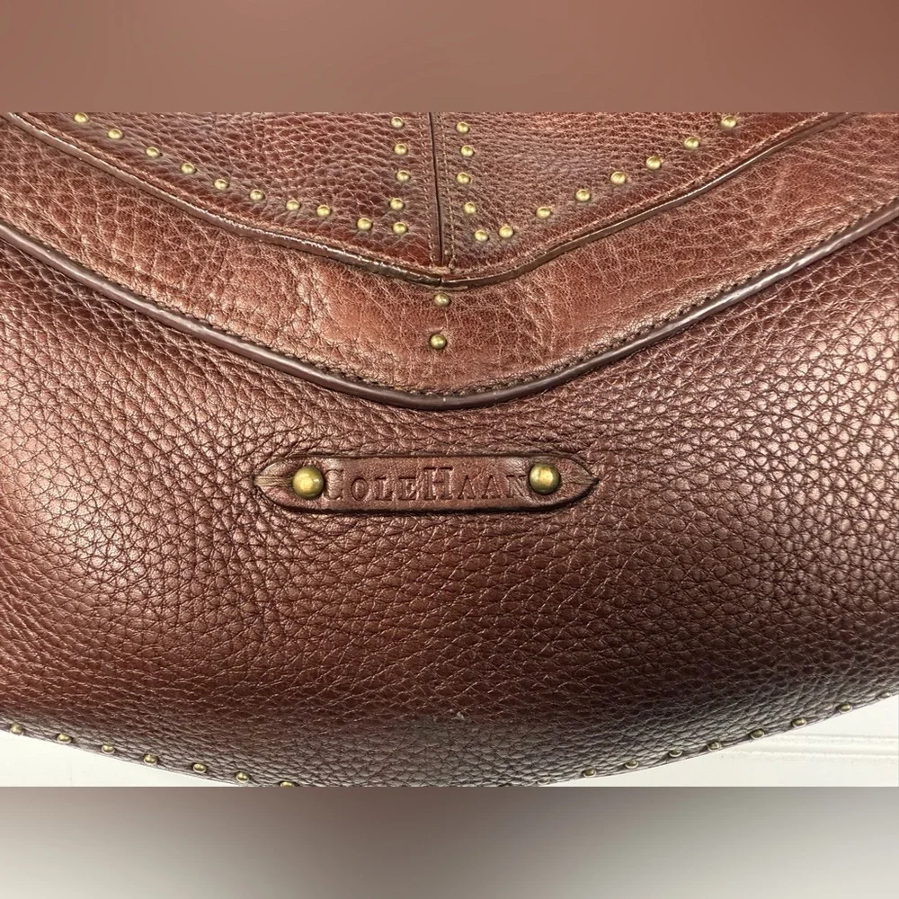 Y2K Cole Haan brown pebbled leather Village Paillette hobo shoulder bag purse. - Picture 4 of 14